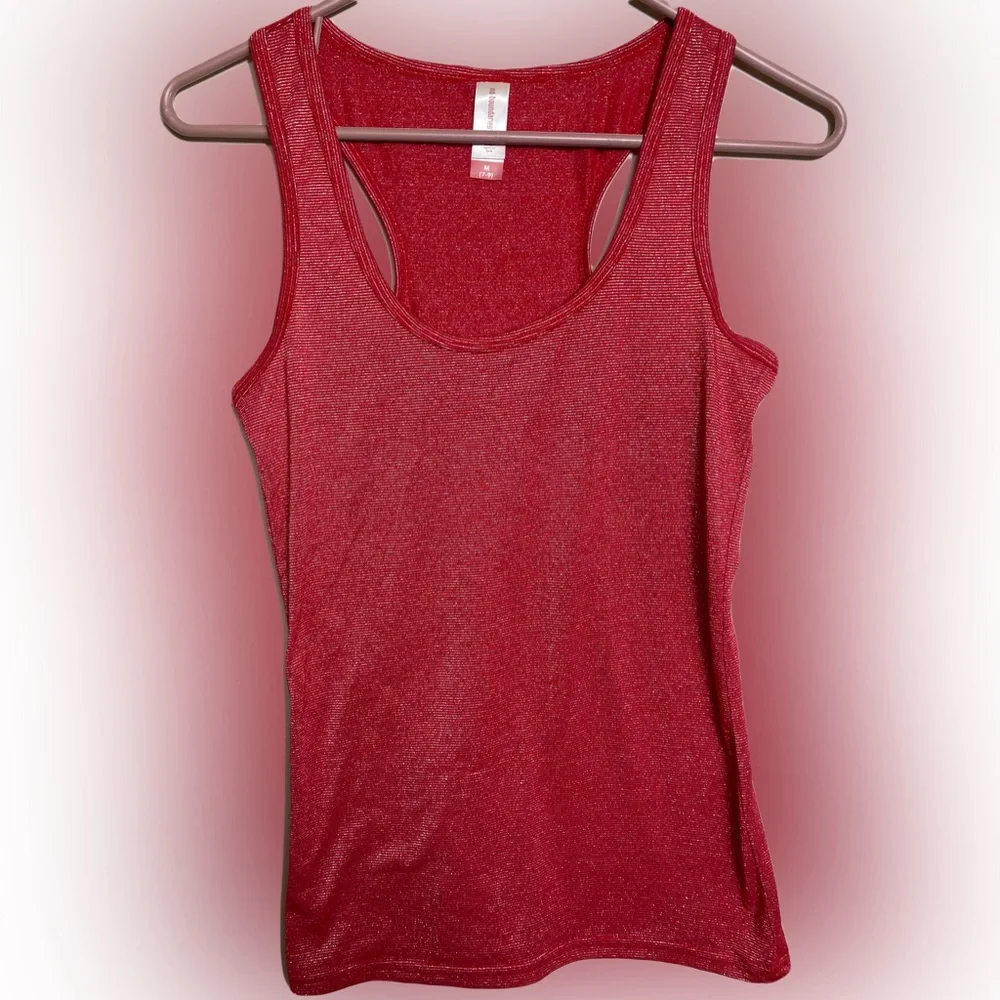 Comfortable Red Glitter Tank Top Casual Versatile  Size Medium Summer